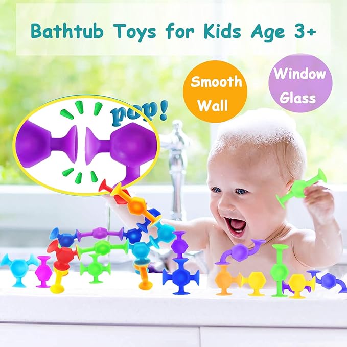 114pcs Suction Cup Bath Toys for Kids Toddlers Family Game - Preschool Learning Sensory Montessori Classroom Stocking Stuffers for Ages 3-8 Bathtub Window Toys for Autism