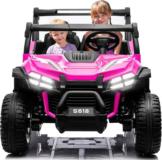MOLACHI 24V Kids Ride on UTV Car,4WD Battery Powered Electric Vehicle for Kid, 2 Seater Ride On Truck with Remote Control,Safety Belts,3 Speeds,Bluetooth (Pink)