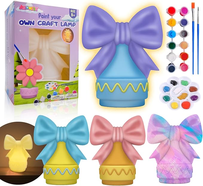 ASIOWELY Paint Your Own Ribbon Bow Lamp Kits,Arts and Crafts Supplies for Kids Toys Ages 4-6-8-12,DIY Art Night Light Painting for Girls Ages 5-10,Birthday Gifts for 3-12+ Year Old Toddler Teens Adult