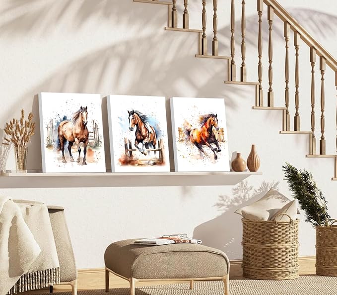 Framed Horse Canvas Wall Art,Horse Decor Wall Art Framed Canvas for Living Room,Farmhouse Horses Pictures Wall Decor Western Painting for Farmhouse Bedroom Living Room Set of 4(8"X10")