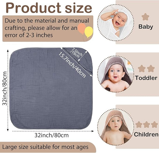 Peryiter 4 Pcs Muslin Hooded Baby Towels, 32x 32'' Cotton Newborn Bath Towel Muslin Infant Baby Blankets Absorbent Unisex Christmas Registry Gift Essentials for Girls Boys (White,Coffee,Blue)
