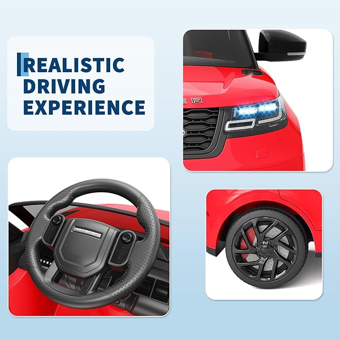 Kids Ride On Car with Remote, Licensed Land Rover Kids Electric Car, Ride On Toys for Children 4-8 with Mp3 Player, Rocking, Pull Rod (Red)