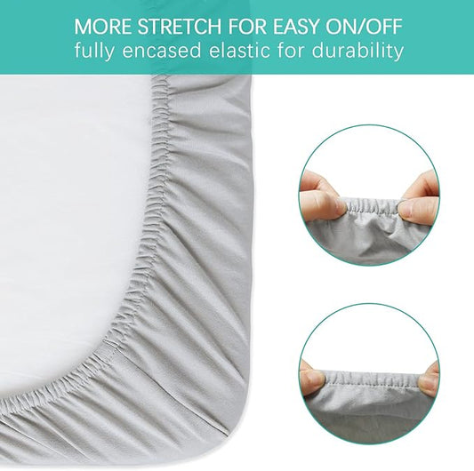 Bassinet Sheets Compatible with 4moms mamaRoo Sleep Bassinet, Delta Children Curve and Graco DreamMore Bedside Bassinet,100% Cotton, 2 Pack, Ultra Soft Sheets for Baby, Gray