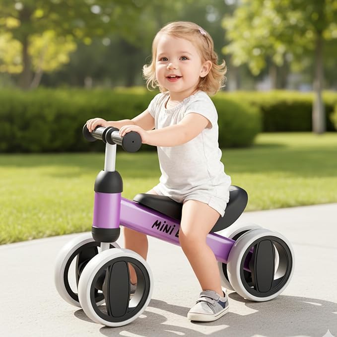 SIMATE Balance Bike Toys for 1 Year Old Boys Girls, 12-24 Month Toddler Ride on Toys, 4 Silent Wheels & Soft Seat, First Birthday Gifts for Baby Girls Boys