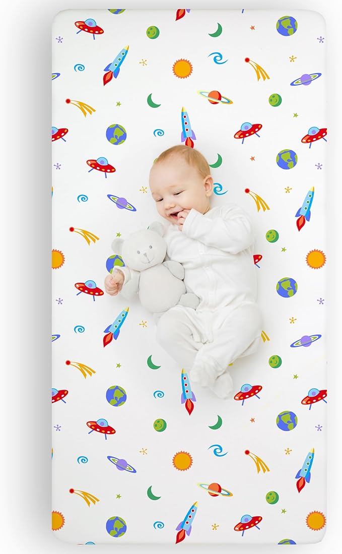 Wildkin Kids 100% Microfiber Crib Sheet – Soft, Breathable Fitted Sheet - Out of This World