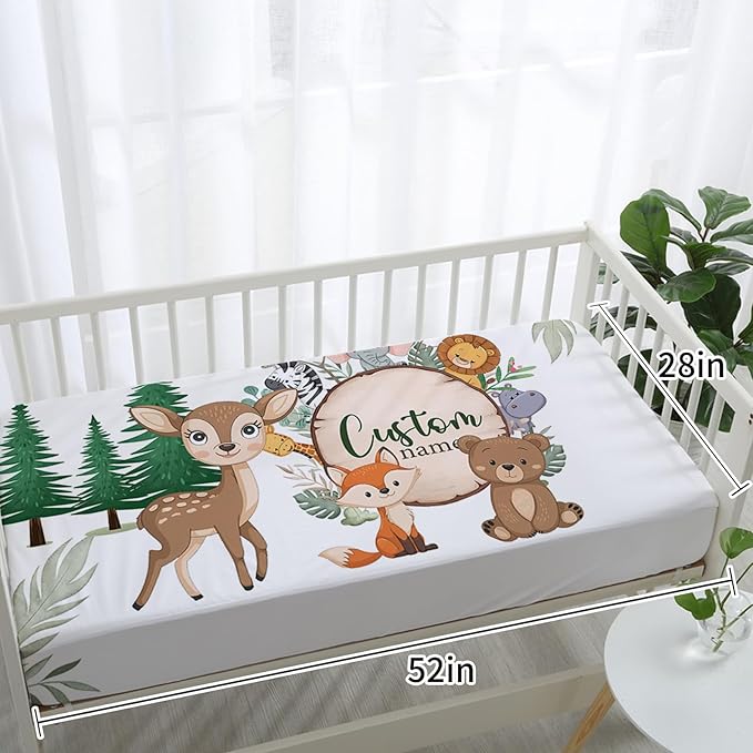 Personalized Baby Crib Bedding Set: 4 Piece Custom Animal Theme Crib Bed Set with Name, Nursery Bedding Set for Baby Girls, Newborn Boys Crib Sets, Crib Bedding Custom Gift, Crib Sheet