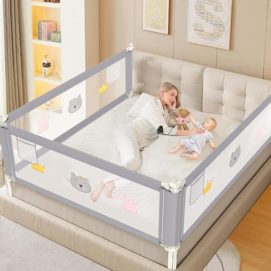 Height Adjustable Bed Rail for Toddlers, Kids Safety Baby Bed Rail for Twin/Full/King/Queen Size Bed (3 Sides, 78 * 78 * 74 Inch)