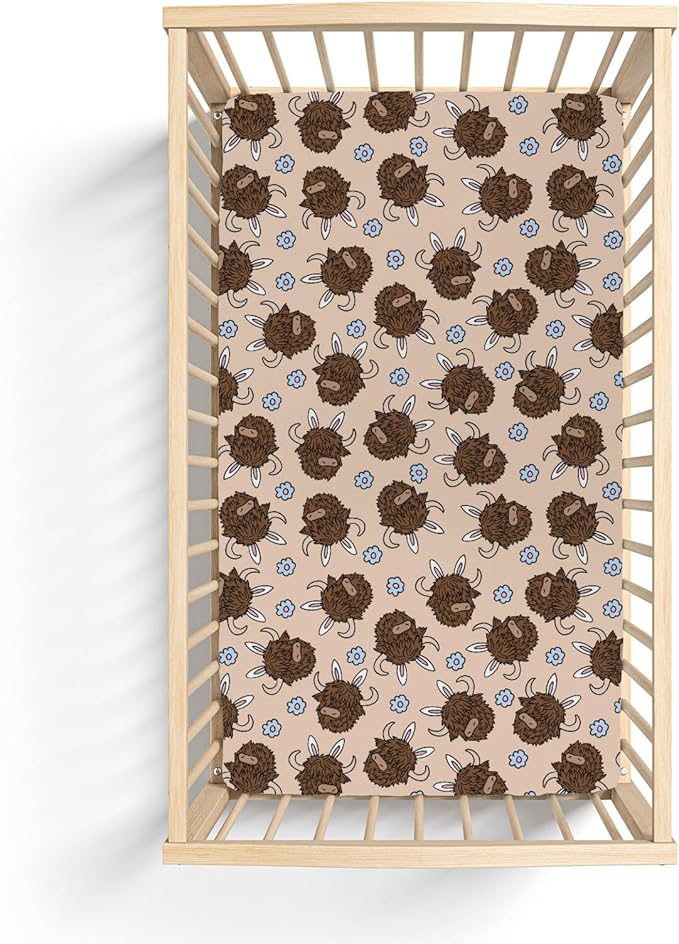 Highland Cow Easter Bunny Ears Baby Crib Sheets for Boy Girl 52x28Inch Western Cows Easter Bunnies Soft Stretchy Fitted Crib Mattress Cover Cow Lover Baby Sheet for Standard Crib and Toddler Mattress