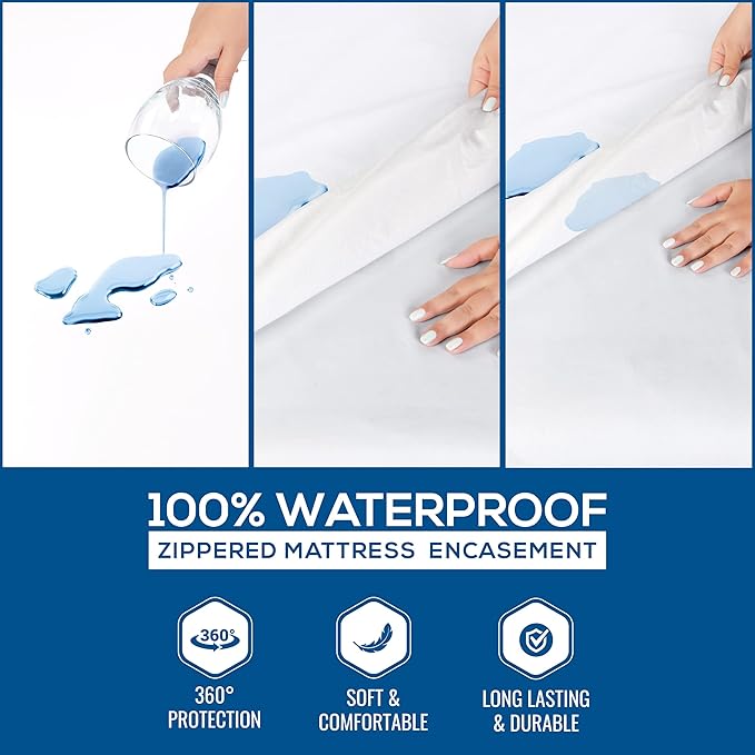 Utopia Bedding Twin Mattress Protector Zippered, 100% Waterproof Bed Bug and Dust Mite Proof Mattress Encasement, Absorbent 6 Sided Mattress Cover