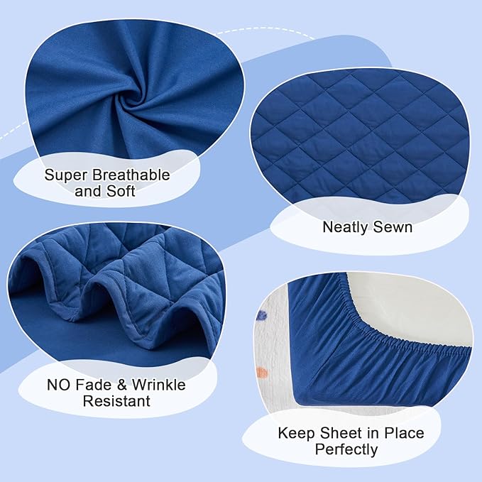 Wowelife Toddler Bed Set Blue, 4 PCS Toddler Bedding Sets for Boys and Girls, Premium Lightweight Soft Crib Comforter Set, Includes Quilted Comforter, Fitted Sheet, Flat Top Sheet and Pillowcase