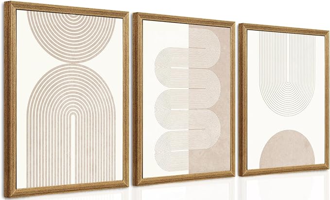 PicturePerfect Decor Minimalist Bohemian Frame Wall Art Neutral Geometric Line Wall Decoration Minimalist Abstract Wall Art Medieval Mural Painting Living Room Bedroom Office 12x16 Inch 3 Piece Set