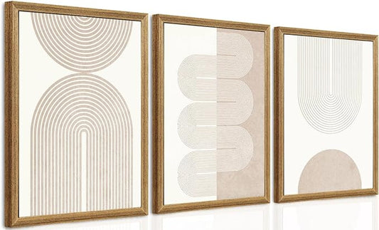 PicturePerfect Decor Minimalist Bohemian Frame Wall Art Neutral Geometric Line Wall Decoration Minimalist Abstract Wall Art Medieval Mural Painting Living Room Bedroom Office 12x16 Inch 3 Piece Set