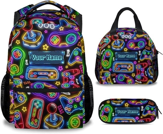 COZYAURA Kids Personalized Backpack - Large Bags with Lunch Bag Set - Cool Gamer Bookbag for Middle School & Travel - Kid School Supplies