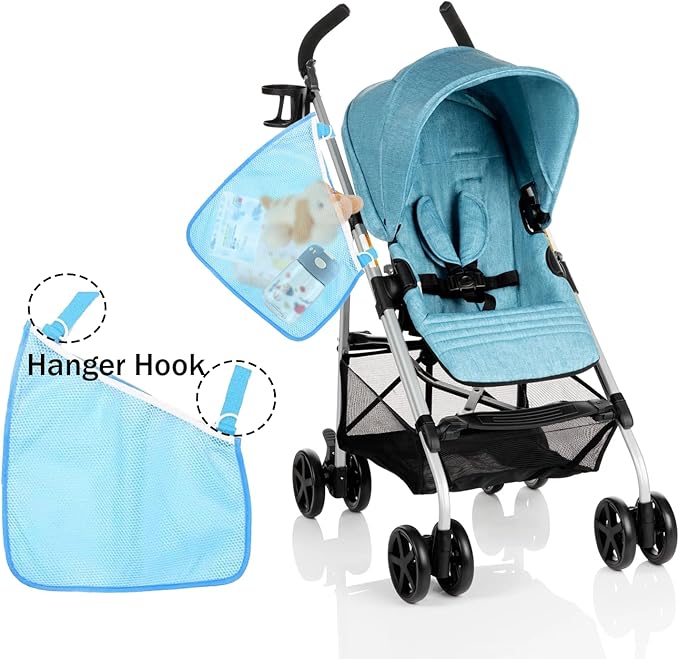 Peixiong 2 Pack Side Sling Cargo Stroller Net, Universal Stroller Organizer Bag, Non-Slip and Adjustable Straps Storage Mesh Cargo Net for Stroller Storage (Blue)