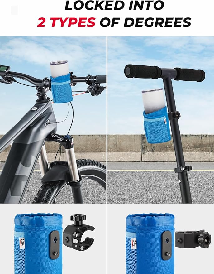 KEMIMOTO Motorcycle Cup Holder, Oxford Fabric Motorcycle Drink Holder with 0.6"-1.5" Alligator Clamp, Universal Water Bottle Cup Accessories for Bike, ATV/UTV, Scooter, Boat, Walker, Blue