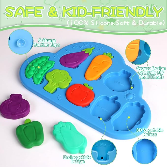 Silicone Bath Toys for Toddlers 1-3 - Sensory Baby Bath Toys with Suction Cup - Puzzles Toy Soft Textured Educational Learning Toddler Baby Toys 1 2 Year Old Boy Girl Gifts