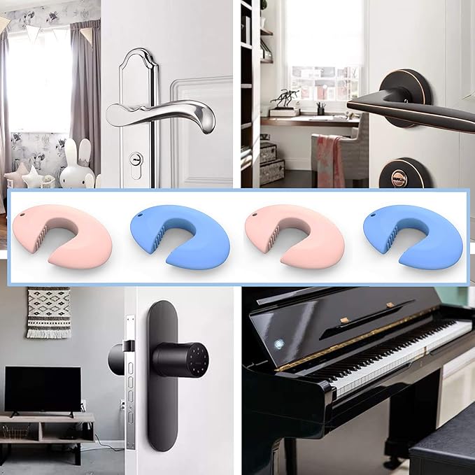 Neobay Door Pinch Guard and Door Slam Stopper, Durable Silicone Door Finger Pinch Guard, Prevents Slamming on Even Heavy Doors, Non-Toxic & Pet Friendly, 4 Packs （2 Pink 2 Blue）