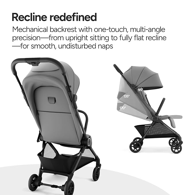 Mompush Nexis Carbon Travel Stroller, Ultra-Lightweight 11.5 lbs, Compact & Airplane Carry-On Approved, One-Second Auto-Fold, One-Hand Full Recline, from Birth to 50 lbs, JPMA Certified