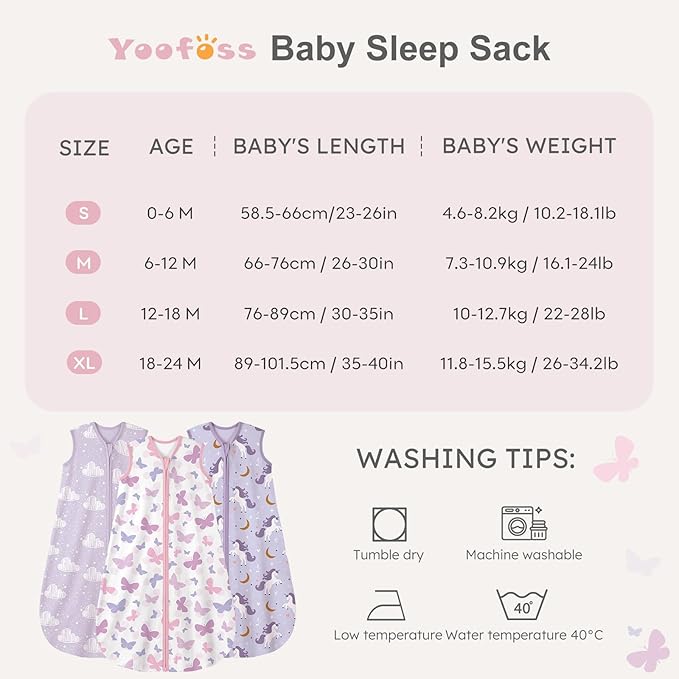 Yoofoss Baby Sleep Sack 18-24 Months Wearable Blanket for Babies 100% Organic Cotton 2-Way Zipper TOG 0.5 Toddler Sleeping Sack 3 Pack, Comfy Lightweight Sleep Sacks