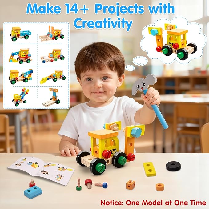Kids Tool Set Toy for Boys - Educational Montessori Wooden Toddler Play Tool Box with Electric Drill - 59 Pcs STEM Construction Building Toys Christmas Birthday Gifts for 3 4 5 6 Year Old Boys Girls