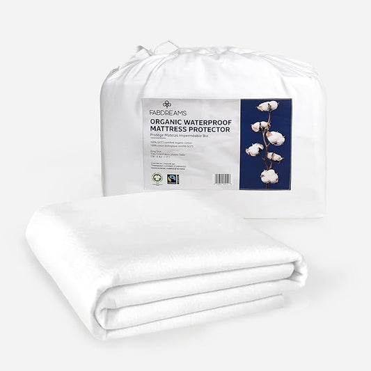 FABDREAMS Organic Waterproof Mattress Protector Queen Size|Queen Mattress Cover| Size Mattress Encasement| Fits up to 17" Deep Pocket|Temperature Regulating | Breathable| White