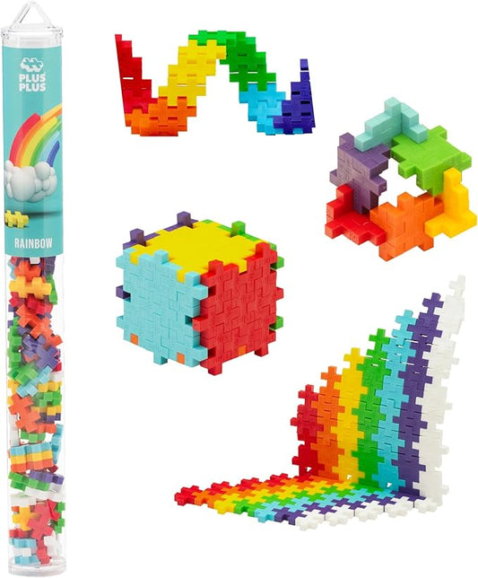 PLUS PLUS 70 Piece Interlocking Building Blocks for Kids, Open Ended Connecting Toys, Stem Bin Classroom Mini Manipulatives - Rainbow Mix Play Tube