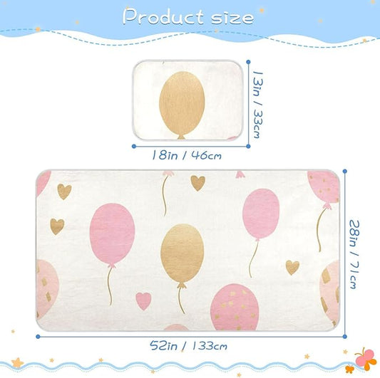 Cooling Baby Mattress Protector Pads 28" x 52"Absorbent Crib Padding for Sides for Baby&Toddler Balloon Beige Heart Gold Peach