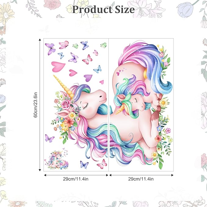 Watercolor Unicorn Wall Stickers, Sleeping Cute Unicorn Wall Decals Peel and Stick Wall Decal Self Adhesive Home Decor for Girls Nursery Kids Room