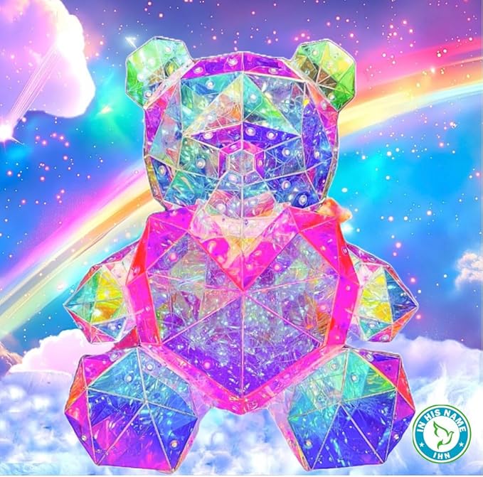 IN HIS NAME LED Teddy Bear Night Light - Colorful LED Light Up Bear with Pink Heart for Kids Room - Premium Bedside Lamp Nursery Decor & Cute Light for Kids - Unique Nursery Lighted Gifts Spring Decor