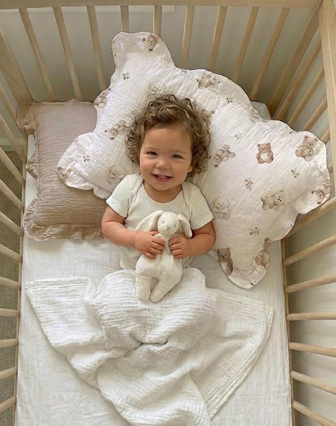 Muslin Ruffled Toddler Pillowcases 13"x18" 2 Pack, Soft, Breathable Muslin Cotton Travel Pillow Covers with Envelope Closure for Baby Boys, Girls & Kids (Vintage Blossom-Ruffled, 13 x 18 Inch)