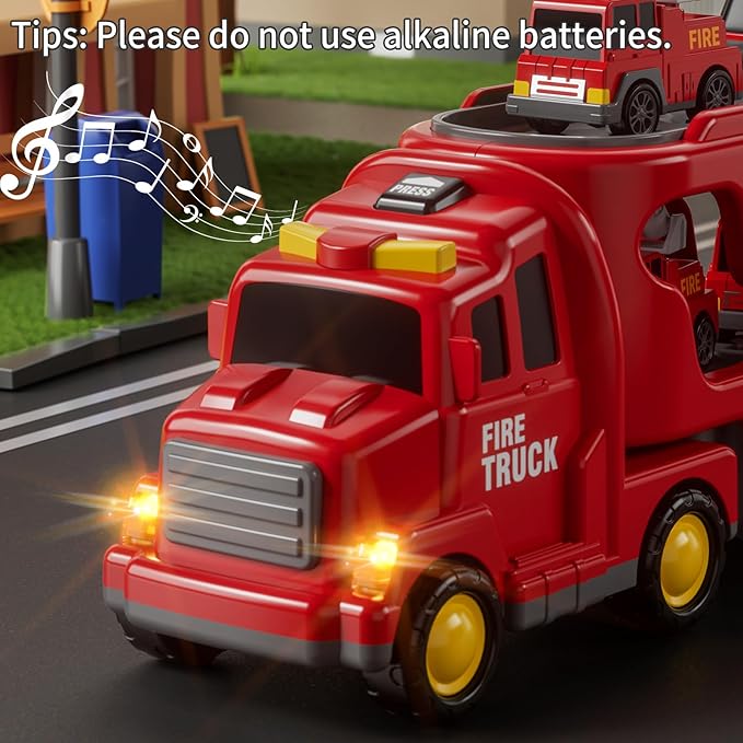 Truck Toys for 3 4 5 6 Years Old Boys, Toddler Car Toys for Toddler Boys Ages 3-5, Fire Toys Car Carrier Vehicle Toy Set, Kids Toys Truck Set for Age 3-9