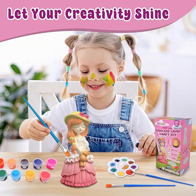 ASIOWELY Paint Your Own Lamp Kits,Arts and Crafts for Girls 8-12,DIY Arts Supplies for Kids Toys Ages 4-6-8,Princess Night Light Painting for Girl 5-10,Birthday Christmas Gifts for 3-12+ Years Old