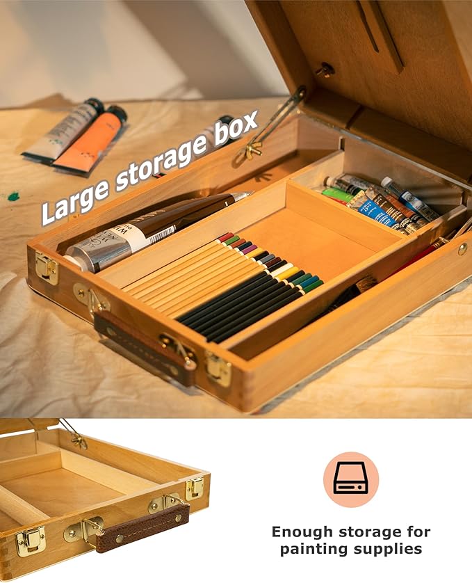 DJAR Tabletop Art Easel for Painting, Solid Beech Wood Desktop Sketchbox, Adjustable Portable Art Drawing Easel for Student Artist Beginner