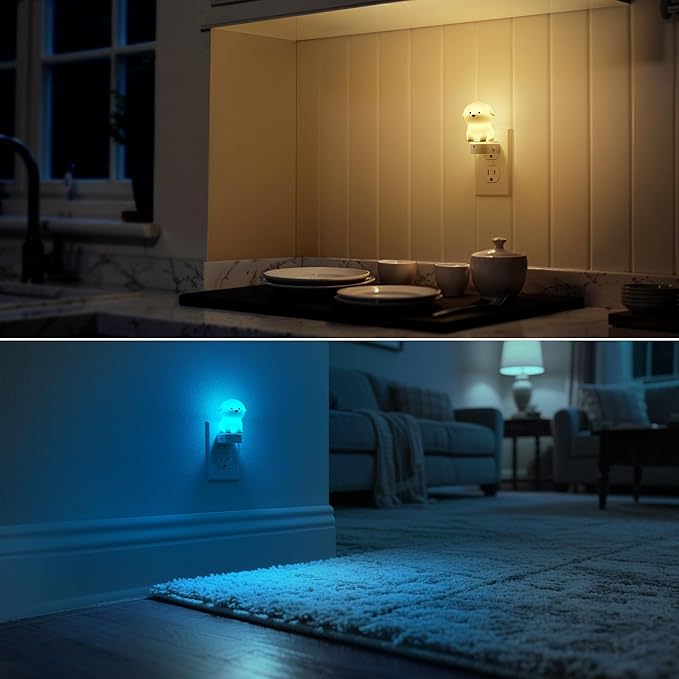 DORESshop LED Night Light for Kids[2 Pack], 3D Cute Puppy Night Lights Plug into Wall with Dusk to Dawn Sensor, RGB+Soft White 3000K Dog Night Light, Christmas Birthday Gift for Kids, Room Decor