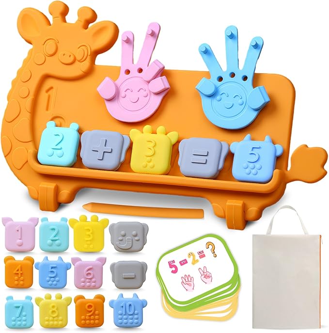 Preschool Learning Toy for Toddlers, Cute Giraffe Silicone Counting Board with Number Tracing | Montessori Educational Math Manipulatives Number Counting Blocks for 3 Year+ Boys Girls Gifts