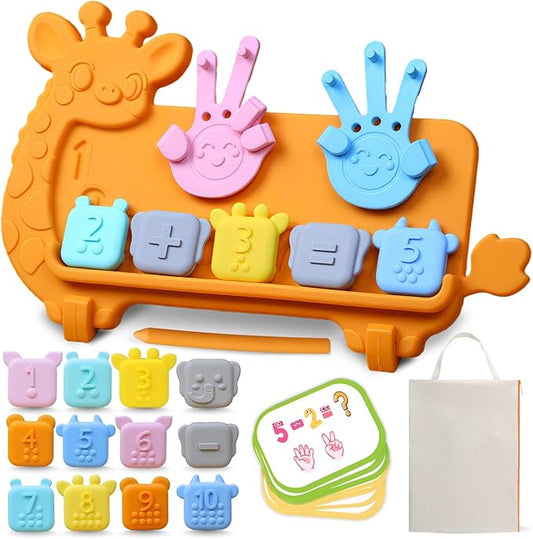 Preschool Learning Toy for Toddlers, Cute Giraffe Silicone Counting Board with Number Tracing | Montessori Educational Math Manipulatives Number Counting Blocks for 3 Year+ Boys Girls Gifts
