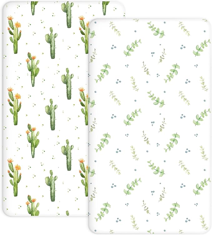 Crib Sheets for Boys and Girls, 2 Pack Fitted Baby Sheets for Standard Toddler Mattress 28" x 52", Soft Breathable Jersey Knit Baby Bedding (Desert Green)