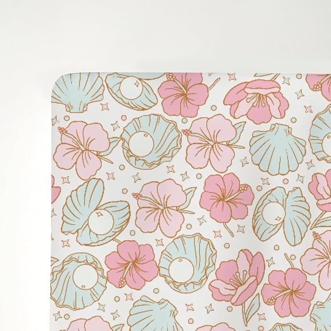 Boho Summer Mermaids Floral Baby Crib Sheets for Boy Girl 52"x28" Beach Seashells Conch Tropical Flowers Soft Snug Fitted Crib Mattress Cover Ocean Marine Baby Sheet for Crib & Toddler Bed Mattress