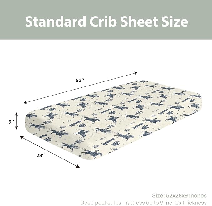 Vintage Western Cowboys Baby Crib Sheets for Boy Girl 52"x28" Retro Cowboy Horse Cactus Soft Stretchy Fitted Crib Mattress Cover Wild Desert Nursery Baby Sheet Fits Crib and Toddler Bed Mattresses