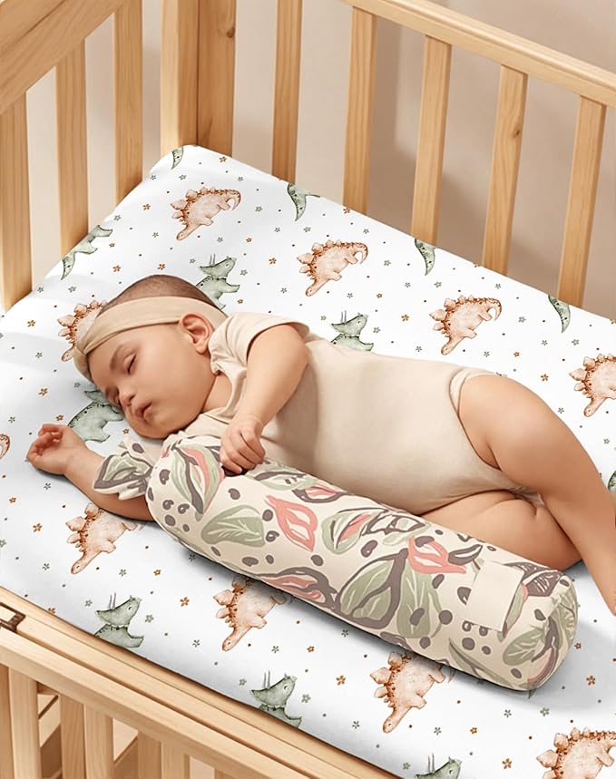 Crib Sheets for Boys and Girls, 2 Pack Fitted Baby Sheets for Standard Toddler Mattress 28" x 52", Soft Breathable Jersey Knit Baby Bedding (Tiny Dinos)