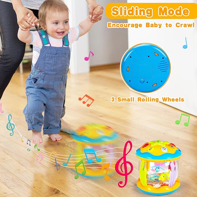 Tsomtto Baby Musical Toys 12 Months Rotating Projector Light Up Infant Tummy Time Toys Sensory Toddler Toy Age 1-2-4 New Birthday Gifts for 1 Year Old Girl Boy Baby Aquarium Learning Toy