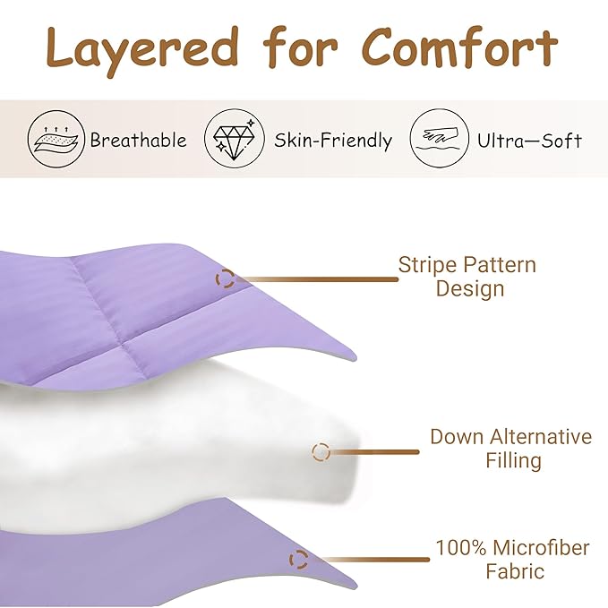 ZPECC Toddler Down Alternative Comforter, 39x47 Hypoallergenic Baby Blanket Quilt, Soft Breathable Lightweight All Season Kids Duvet Insert for Crib Stroller Cot Daycare, Purple Stripe