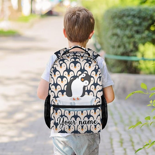 COOPASIA Personalized Cute Penguin Backpack, 16 Inch Animal Theme Bookbag with Adjustable Straps, Durable, Lightweight, Large Capacity, School Backpack for Kids Girls Boys