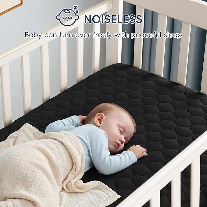 david's kids 2 Pack 52''x28'' Waterproof Crib Mattress Protector Pad Cover Stretch up to 8", Fitted Standard Crib and Toddler Mattresses, Soft and Breathable for Boys Girls, Machine Washable, Black