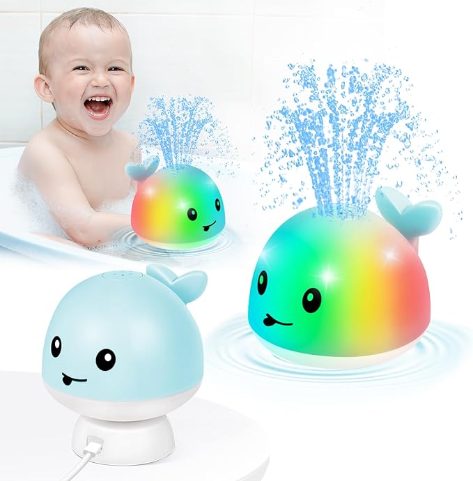 Gigilli Baby Boy Whale Bath Toy - Easy Charging Bath Toys for Kids Ages 1-3 Light Up Bath Fountain Toy 6-12-18 Months Toddler Bath Toy Sprinkler Baby Christmas Stocking Stuffers Birthday Gifts