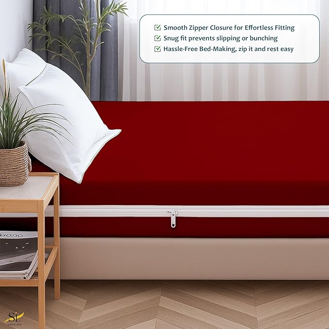 Mattress Protector Full Size 100% Waterproof Zippered Cover, 15 Inches Deep, Six-Sided Mattress Encasement for Bed, Zipper Closure Style (Burgundy)