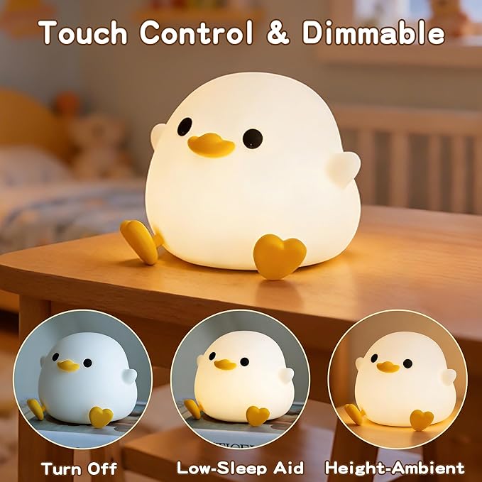 FAMIDUO Duck Night Light, Cute DoDo Duck Lamp, Squishy Silicone Dimmable Bedside Light for Baby Kids Nursery with Timer, Rechargeable Touch Nightlight for Boys Girls Room Decor, Valentine‘s Day Gift
