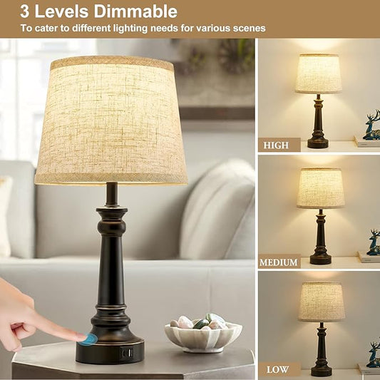 EJIAXIN Touch Lamps for Nightstand Set of 2 - Black Table Lamp for Bedroom Dimmable Bedside Lamp with USB C+A Ports - Lamps for Night Stands Living Room End Table,2 LED Bulbs Included