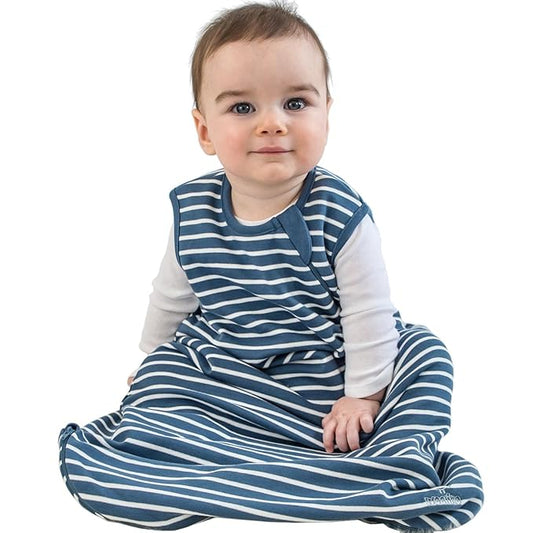 Woolino Merino Wool and Organic Cotton Baby Sleep Bag - 4 Season Classic Sleep Sack - Two-Way Zipper Sleeping Bag for Baby and Toddler - 0-6 Months - Navy Blue