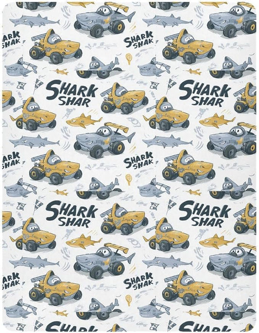 White Shark Race Cars Crib Sheets Standard Crib Toddler Mattresses Cover Fitted Baby Bed Sheet Breathable Crib Mattress Sheet for Girls Boys 39''x27''x9''
